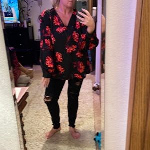 Black and red floral blouse